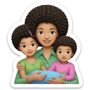 Polaroid photo with a Black woman with an afro hairstyle and a green blouse, two children: a boy with straight hair and a blue shirt, and a baby girl in a pink shirt. All are smiling. sticker