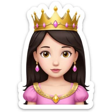 chica vestida de princesa con vestido rosa , piel blanca , pelo oscuro, corona dorada sticker