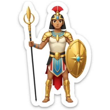 fullbody egyptian ancient soldier with spear and golden armor, only gold colors, no red or blue, holding shield sticker