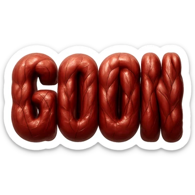 Enhance the bodybuilder muscles in the word GOON by adding prominent veins and a shiny, glossy effect to emphasize anatomical detail and make the flesh look more lifelike. Keep no background, transparent only. sticker