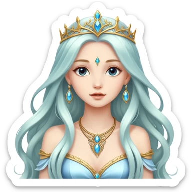 Beautiful fantasy girl with metal jewelry and long flowing hair, fantasy princess sticker