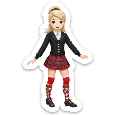 Highland dancing argyle over the knee socks, blouse, highland dancing jacket, tartan miniskirt and highland dancing shoes sticker