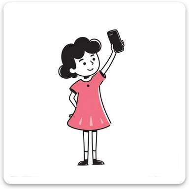 girl wearing a cute pink dress taking a selfie sticker
