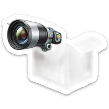 Video icons, movie camera, film, play, logos, likes, thumbs up, marks, views, coverage, applause fly out of a Cardboard box sticker