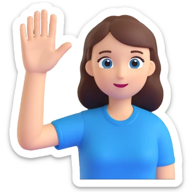 The face of an activist girl waving her hand in a blue T-shirt sticker