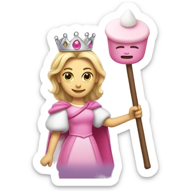 Princess wearing pink and a staff made of a match with a marshmallow on top sticker