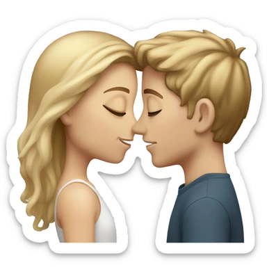 White girl with brown hair kissing white boy with blond hair sticker
