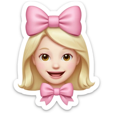 laughing emoji with a very pretty pale pale pink bow sticker