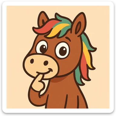 a cartoonish horse putting its finger in its mouth, simple background sticker