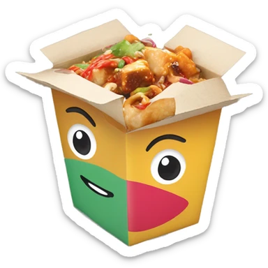 Colorful Chinese food takeout box with kawaii eyes  sticker