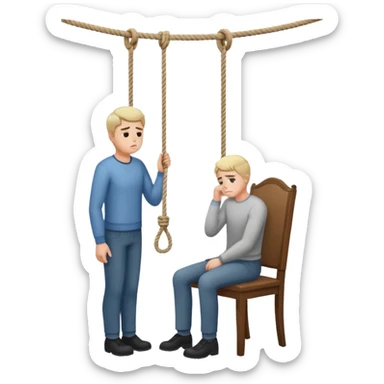 A man standing in the chair and looking at the hanging rope thinking to suicide  sticker