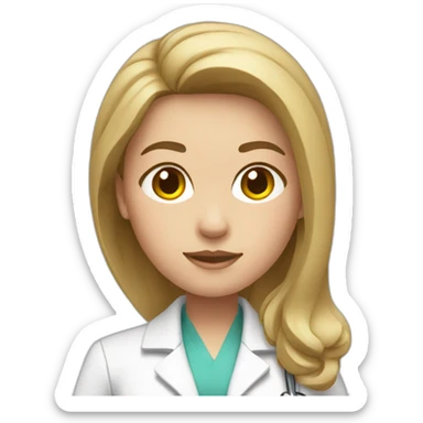 doctor dark blond hair  pink  top with white coat sticker