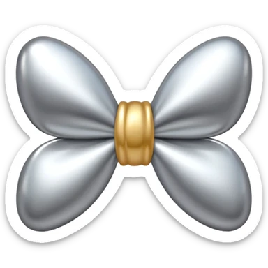 A cute bow emoji made of polished silver chrome, smooth rounded loops, glossy metallic surface, soft mirror reflections, subtle highlights, minimal and adorable proportions, iOS emoji style, centered composition, clean white background, soft studio lighting, no text, no outline, ultra high quality sticker