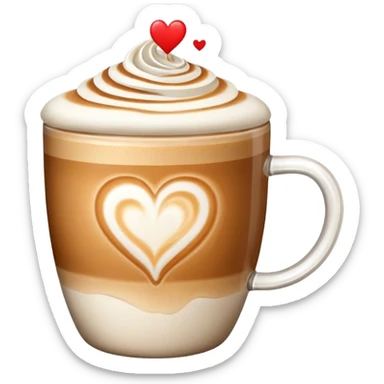 latte with heart-shaped foam, inviting sticker