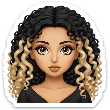 Saudi beauty, pretty bratz baddie, black eyeliner, curly long hair sticker