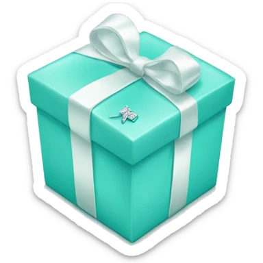 Realistic tiffany blue present with Tiffany co logo sticker