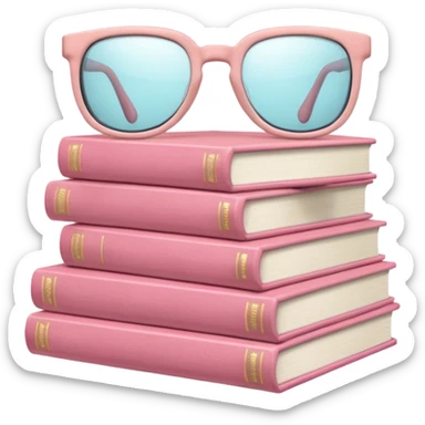 A pile of pastel pink books with glasses on top sticker