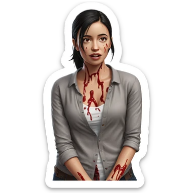 bloodied girl in outdoor setting sticker