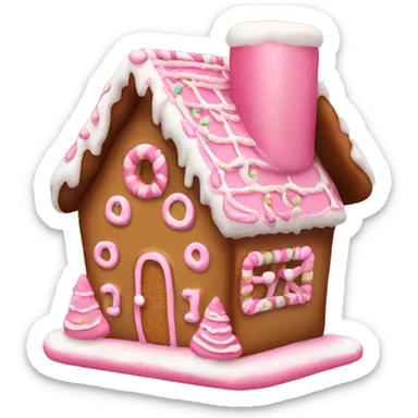 Pink Christmas gingerbread house with cookie bow sticker