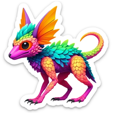 Exotic Tropical futuristic lush warm-colored neon-colored Fakémon-Trico-creature (full body) sticker