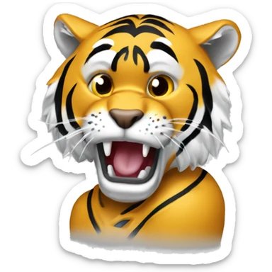 A Missouri tiger peeing on a kansas Jayhawk sticker