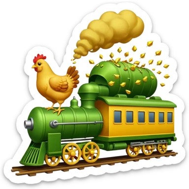 Chicken eating a train while the chicken is exploding earrings a pickle sticker