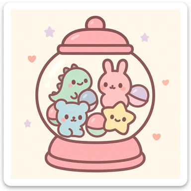 vibrant gachapon capsule collection, various toys visible sticker