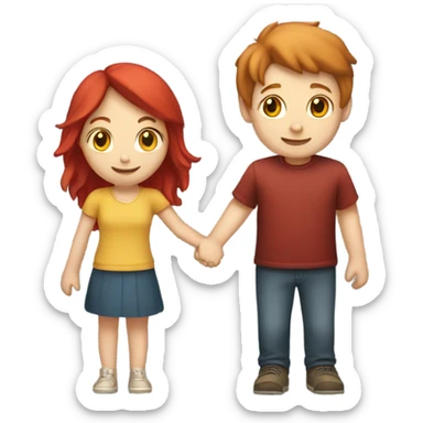 Read head girl and brunette boy holding hands  sticker