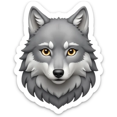 cinematic-noble-wolf-portrait-emoji,-poised-and-regal,-with-a-strong,-lean-build-and-a-sleek,-fur-of-grey-and-white,-deep-set-soulful-piercing-eyes,-simplified-yet-sharp-and-sophisticated-features,-highly-detailed,-full-body, zoomed out showing shoulders sticker