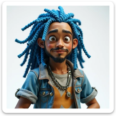 lifelike character with blue dreadlocks and a stack of money, realistic AI style sticker