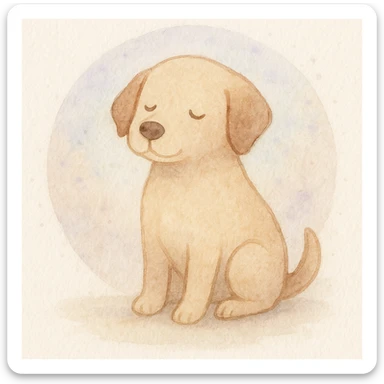 <systemPrompt>
  <style name="Soft Watercolor Illustration">
    <medium>Watercolor</medium>
    <texture>
      <surface>Natural paper grain with light noise</surface>
      <paint>Translucent layered washes, subtle gradients</paint>
    </texture>
    <colorPalette>
      <tones>Muted earth tones, soft pastels</tones>
      <shadows>Delicate, blended—never harsh</shadows>
      <accents>Optional use of light purple or blue for softness</accents>
    </colorPalette>
    <lineTreatment>
      <edges>Feathered or undefined—no harsh outlines</edges>
      <structure>Loose definition with form suggested by tone, not contour</structure>
    </lineTreatment>
    <background>
      <style>Minimal or circular watercolor wash</style>
      <elements>Optional soft dots or speckles</elements>
    </background>
    <subjectTreatment>
      <form>Simplified and rounded—suitable for characters, objects, or scenes</form>
      <expression>Whimsical, warm, and gentle</expression>
    </subjectTreatment>
    <composition>
      <focus>Centered or slightly off-center subject</focus>
      <balance>Avoid clutter, allow breathing room</balance>
    </composition>
    <atmosphere>Peaceful, dreamy, lightly nostalgic</atmosphere>
  </style>
  <instructions>
    Apply this watercolor style to any subject matter. Preserve softness, fluid transitions, and minimal detail. Prioritize artistic charm over realism. Avoid vector-like edges or digital sharpness.
  </instructions>
</systemPrompt>

{subject} = dog sticker