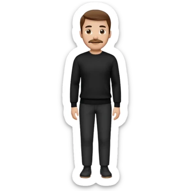 man with mustache, brown hair, 33years old, shirt, high temple Black pullover with a white shirt underneath and black fabric trousers 👕🖤👖 sticker