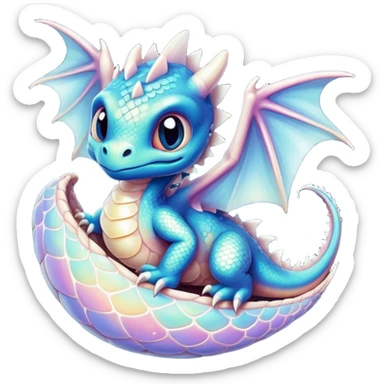 Airbrush painted image of a dragon hatchling under a deep galactic sky with pearlescent scales and wings spread against the stars sticker