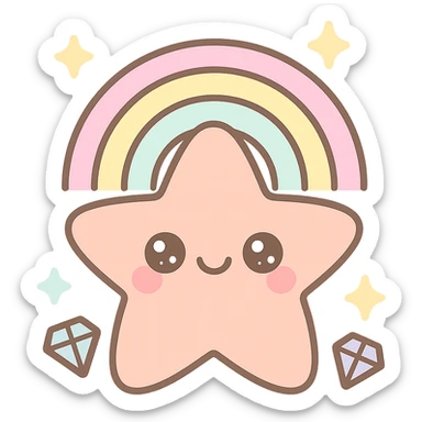 kawaii sea star, rainbow pastel, sparkling jewels, blushing cheeks, cute smile sticker