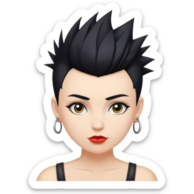 White woman with short black hair mohawk style sticker