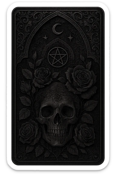 realistic goth black tarot card, highly detailed sticker