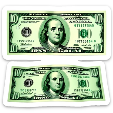 3D realistic US 100 dollar bill sticker, slight perspective, centered, clean cutout, transparent background, no text, no watermark sticker