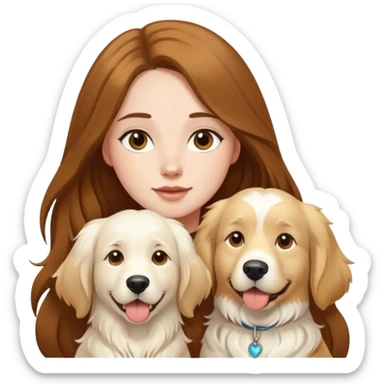 a  girl with long hair with two white Golden Retriever sticker