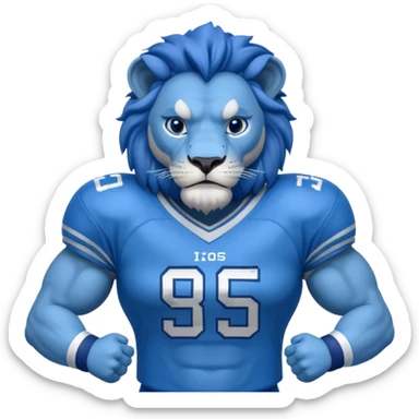 full blue color lion, blue face, wearing blue american football jersey sticker