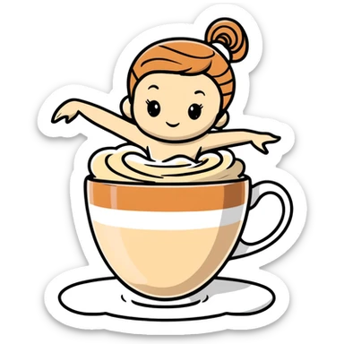 Cute ballerina dancing on top of a cappuccino cup, with cream and cinnamon swirls sticker