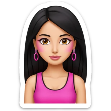 a pretty bratz emoji that looks like bollywood actress katrina kaif with straight  hair wearing a neon pink sleeveless top
She should resemble Katrina Kaif. sticker