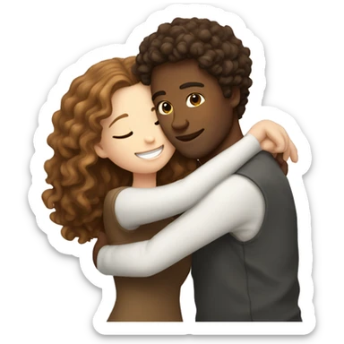 White girl with brown curly hair hugging white guy with brown hair sticker