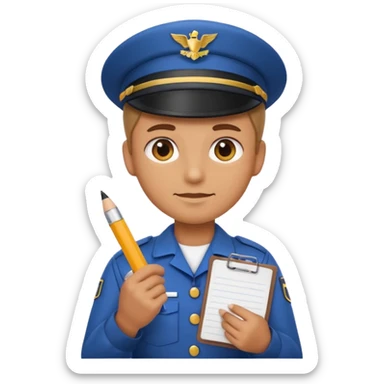create a realistic emoji of a packaging person with a protocol in his hand writing something down. sticker
