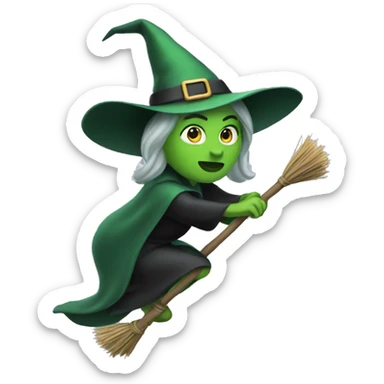 green witch on broomstick  sticker