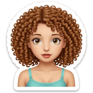 A cute girl with clean aesthetic, wearing a crop top and has curly hair and pretty hazel eyes, has long lashes and pretty lips sticker