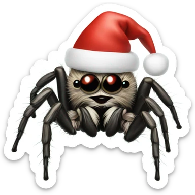 Jumping spider with Christmas hat sticker