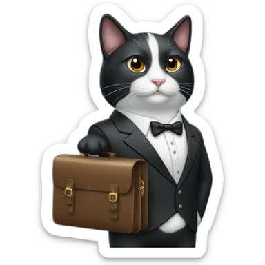 Tuxedo cat in a suit with briefcase sticker