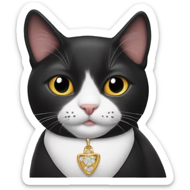 Tuxedo cat wearing a teddy necklace sticker