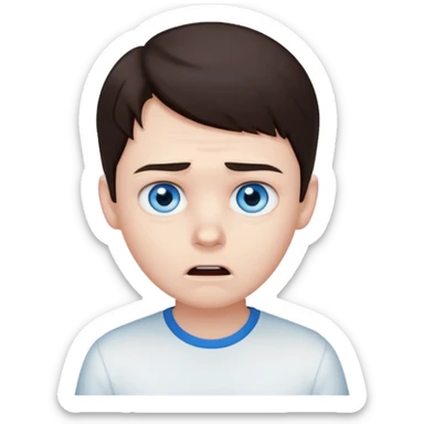 zombie scared boy with dark brown hair and white shirt sticker