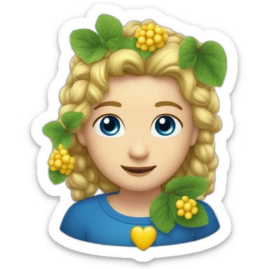 Ein gelbes Herz in einem blauen Kranz lächelt und hält einen Viburnum in seinen Händen sticker